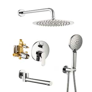 Single-Handle 3-Spray Round High Pressure Shower Faucet with 10 in. Shower Head Swivel Spout in Chrome (Valve Included)