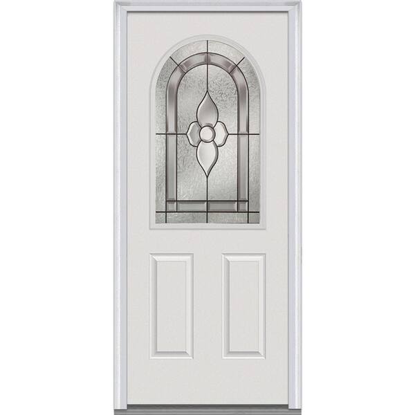 MMI Door 32 in. x 80 in. Master Nouveau Right-Hand 1/2 Lite Round Top 2-Panel Classic Primed Steel Prehung Front Door