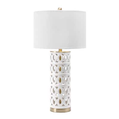 Emerson 31 in. Cream Ceramic Contemporary Table Lamp with Shade