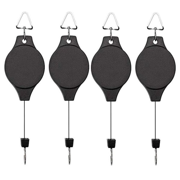 Plant Hook Pulley Retractable Hanger Easy Reach Hanging Basket for Garden Pots Birds Feeder 4-Pack
