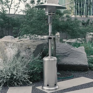 46000BTU Stainless Steel Mushroom Outdoor Patio Heater with Moving Wheels and Hose, Silver