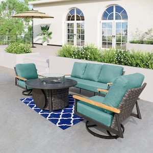 Manbo 4-Piece Wicker Patio Fire Pit Seating Set with Acrylic Cast Breeze Cushions and Round Fire Pit Table
