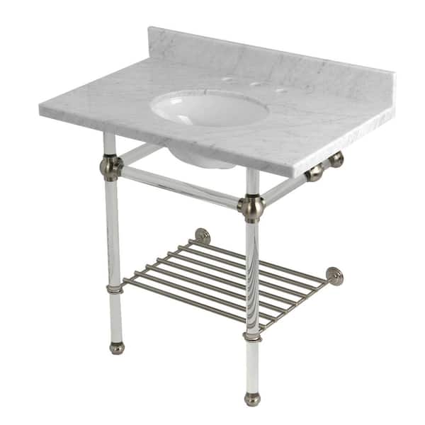 Kingston Brass Templeton 36 in. Marble Console Sink with Acrylic Legs in Carrara Marble/Brushed Nickel