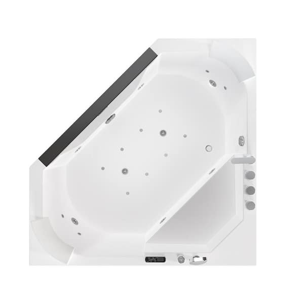 59 in. x 59 in. Alcove Whirlpool Air Combination Bathtub Acrylic Corner Thermostatic Bath Tub with Left Drain in White