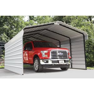 12 ft. W x 20 ft. D x 7 ft. H Eggshell Galvanized Steel Carport with 2-sided Enclosure