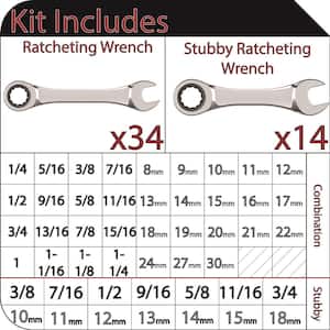 Ratcheting and Stubby Ratcheting Wrench Set (48-Pieces)