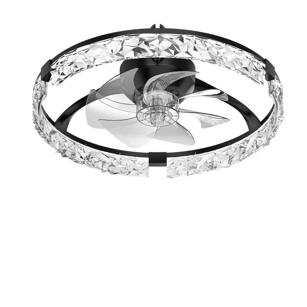20 in. Black Removable Clear Flush Mount Ceiling Fan with Light Diamond Integrated LED Dimmable 6-Speeds Remote Control price history on PriceWatchPro