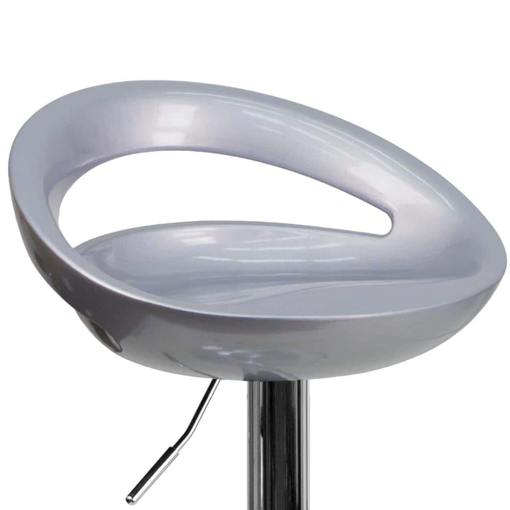 Sleek Silver Swivel Adjustable Height Backless Barstool