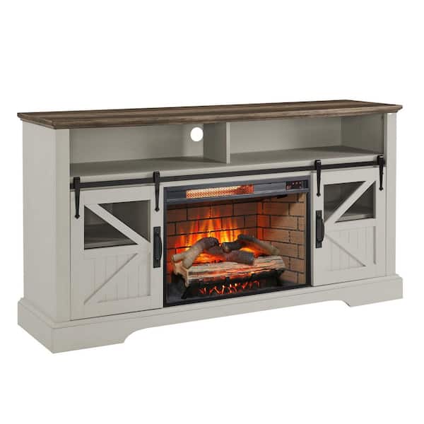 60 in. W Jasmine White Finish Freestanding Electric Fireplace TV Stand with Door Sensor