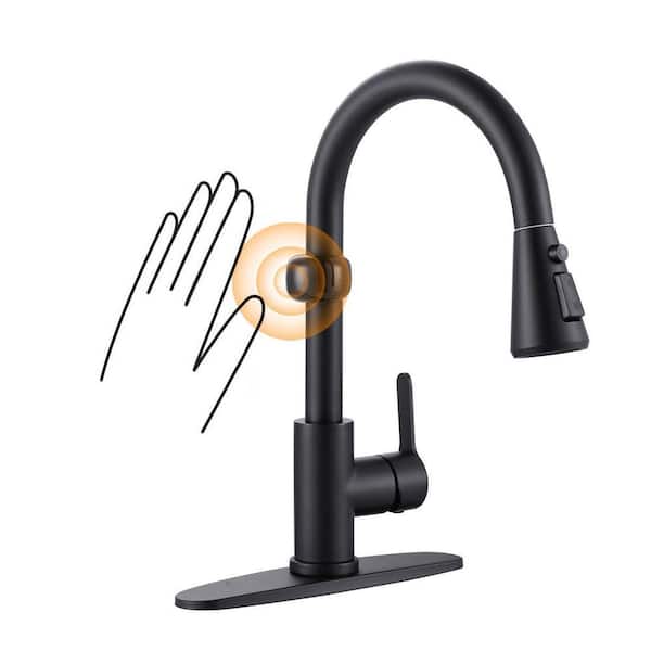 15 in. H Single Handle Pull-Down Sprayer Kitchen Faucet with 360° Spout Swivel and Touchless Sensor in Black