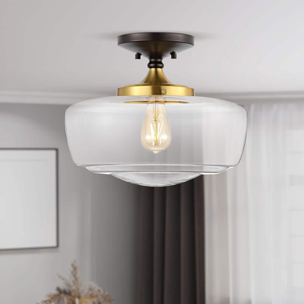 Marfa 14" Clear Glass and Brass Gold Farmhouse LED Flush Mount