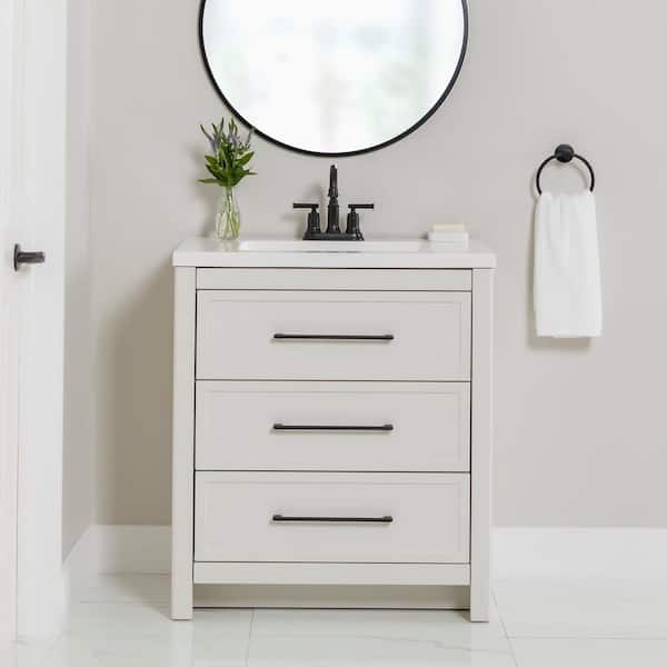 Hailey 31 in. Single Sink Soft Beige Bath Vanity with White Cultured Marble Top (Assembled)