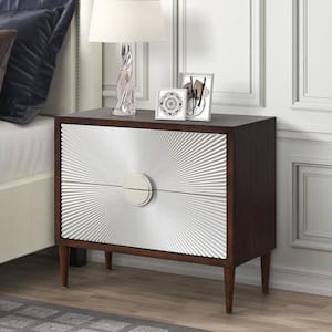 Shimas 2-Drawer Silver and Walnut Finish Nightstand 32 in. X 16 in. X 36 in.