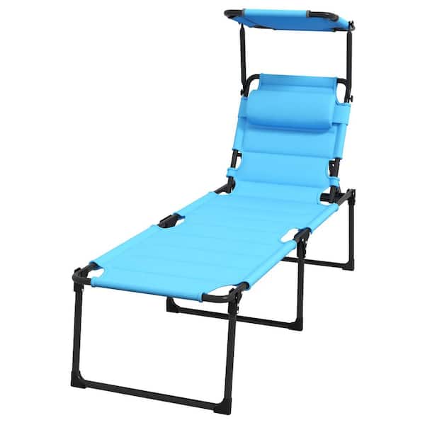 Unbranded Light Blue Outdoor Lounge Chair, Adjustable Backrest Folding Chaise Lounge with Sunshade Roof for Beach, Camping, Hiking