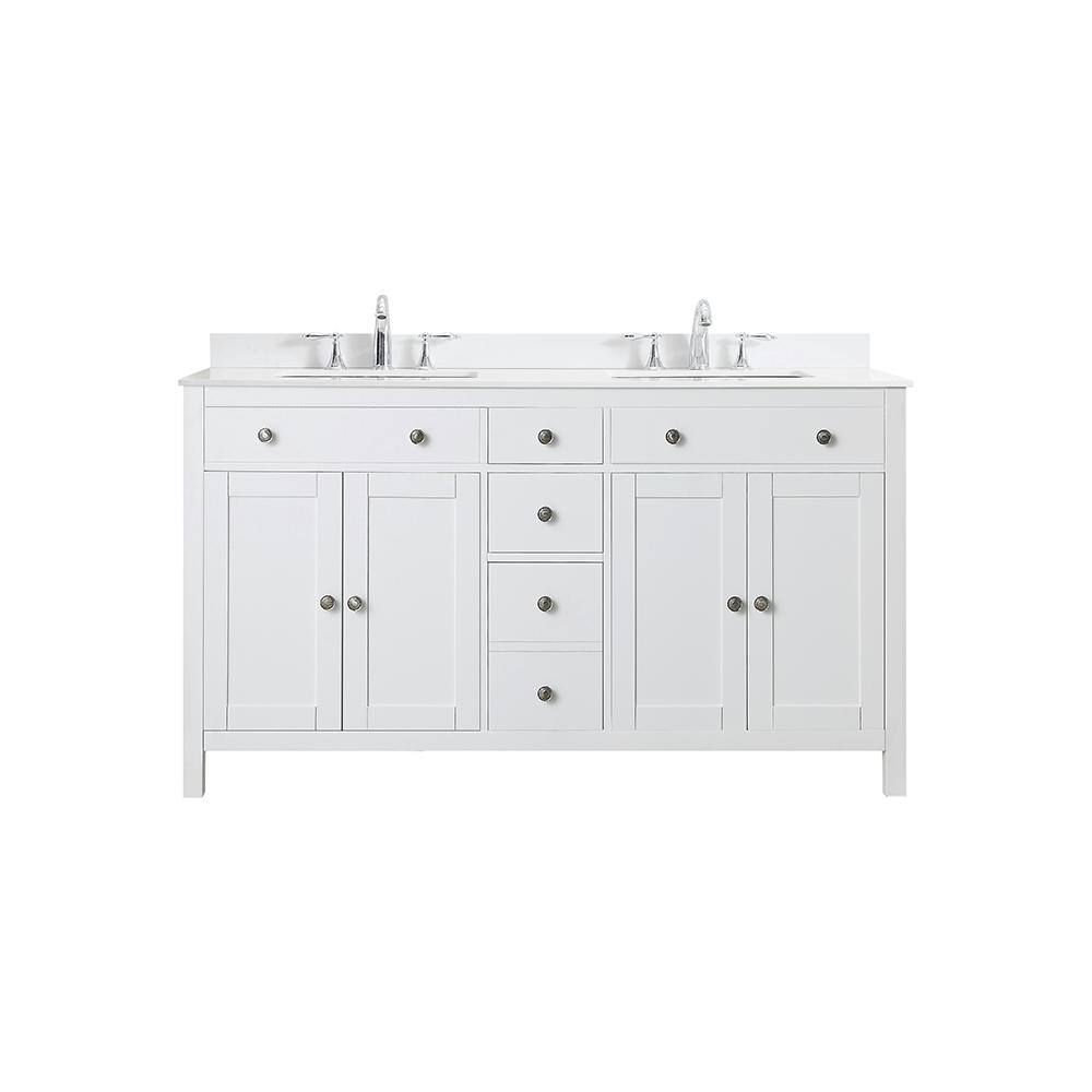 Home Decorators Collection Austen 60 in. W x 22 in. D Bath Vanity in White with Cultured Marble Vanity Top in Yves White with White Sinks