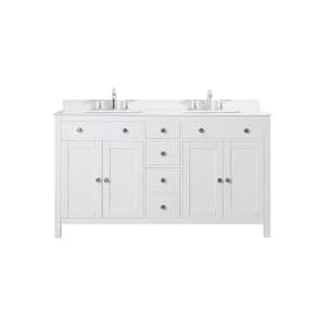 Austen 60 in. W x 22 in. D Bath Vanity in White with Cultured Marble Vanity Top in Yves White with White Sinks