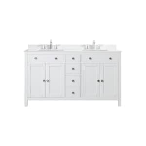 Austen 60 in. W x 22 in. D x 34 in. H Double Sink Bath Vanity in White with White Engineered Marble Top