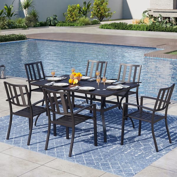 PHI VILLA 7-Piece Metal Outdoor Patio Dining Set