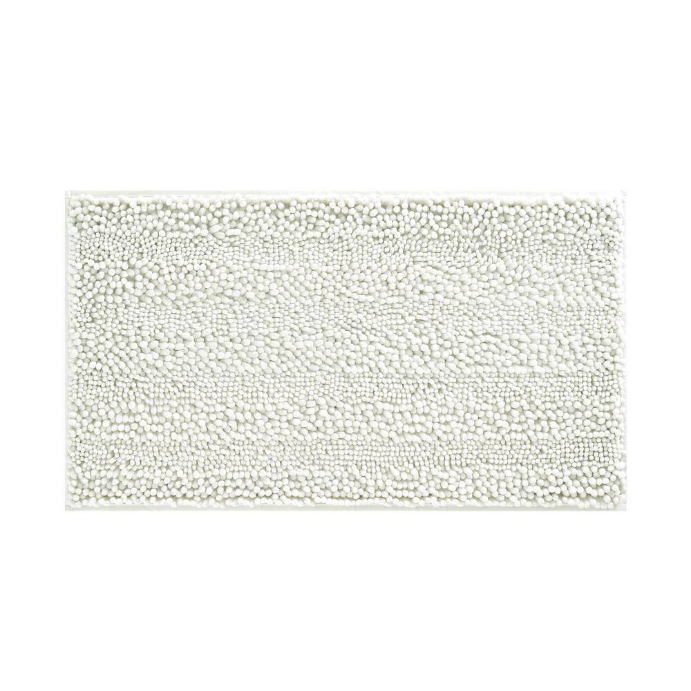 Elegant White Chenille 17" x 24" Non-Slip Bath Mat with Rubber Backing