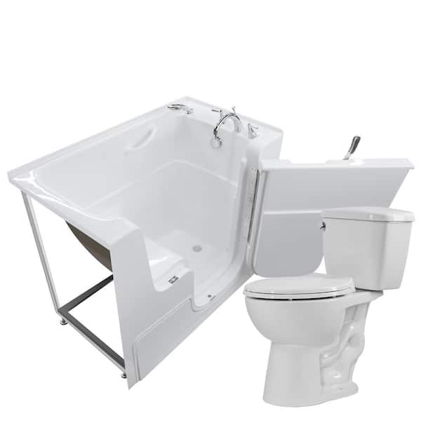 Universal Tubs Wheelchair Accessible 53 in. Walk-In Non-Whirlpool Bathtub in White with 1.28 GPF Single Flush Toilet