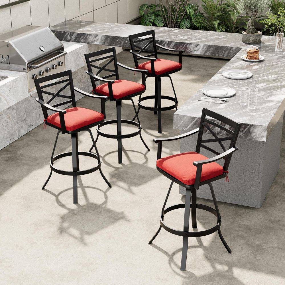 360° Swivel Patio Chairs Cast Aluminum Outdoor Bar Stool with Sunbrella Red Cushion and Armrests (6-Pack) price history on PriceWatchPro