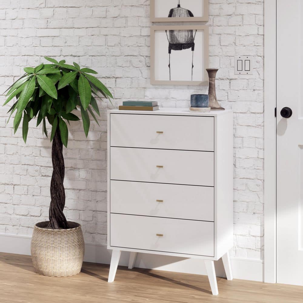 White Mid-Century Modern 4-Drawer Vertical Chest