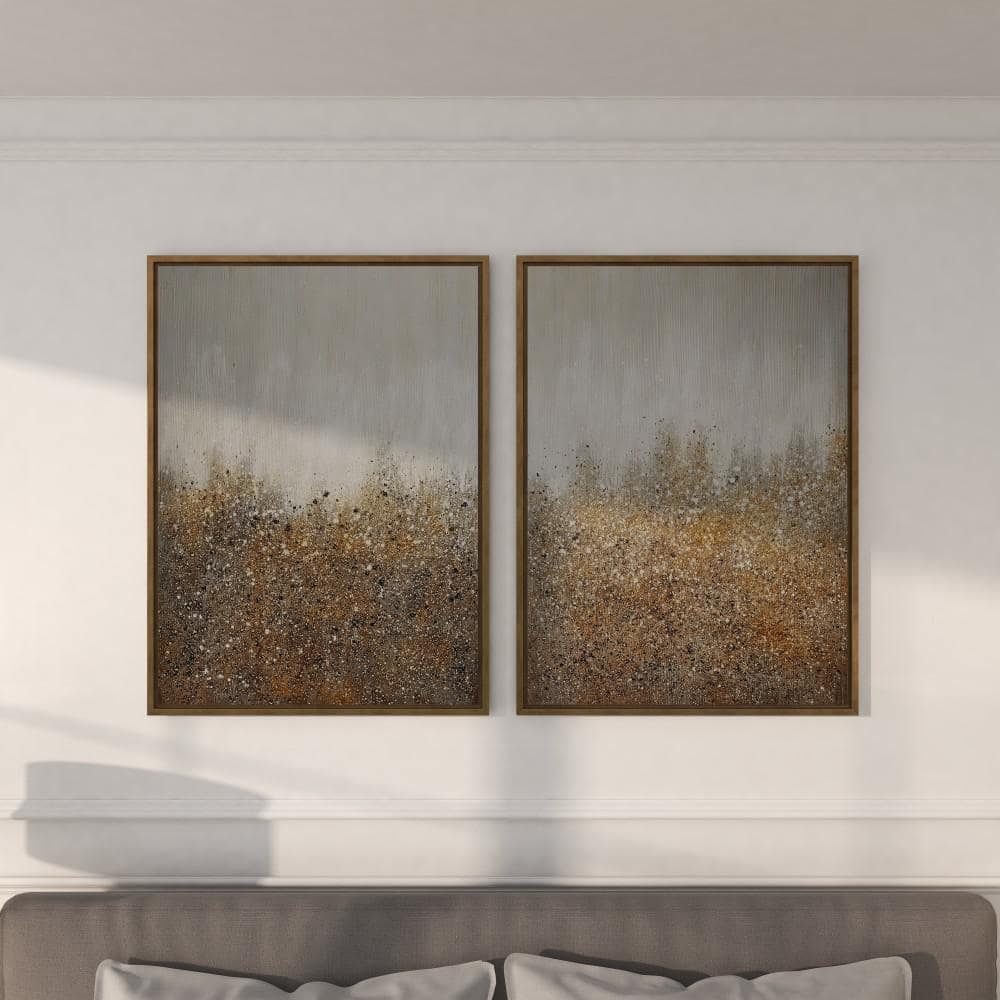 Gold and White Glitter Acrylic Abstract Framed Wall Art Set