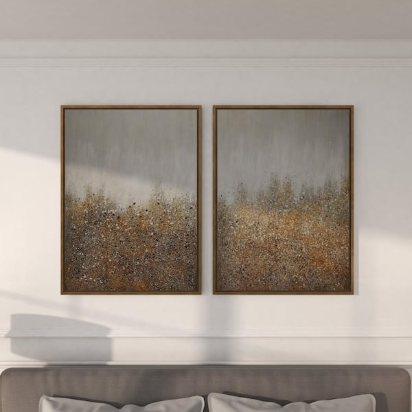 Gold Foil Blue Brown Set of 2, Original Abstract Painting on Canvas, 2  Pieces Framed Wall Art, Livingroom Huge Large Modern Wall Art Decor 