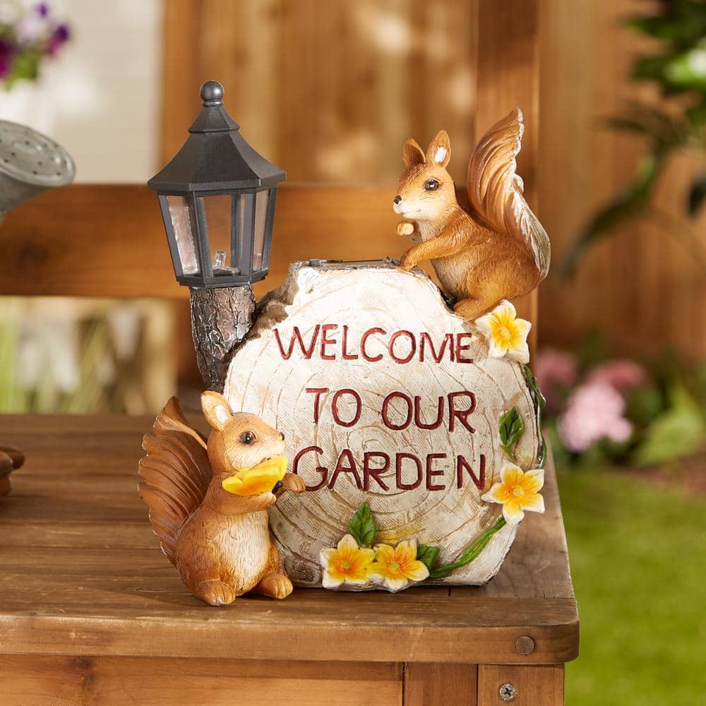 Brown Resin Sliced Log Garden Statue with Solar Lantern
