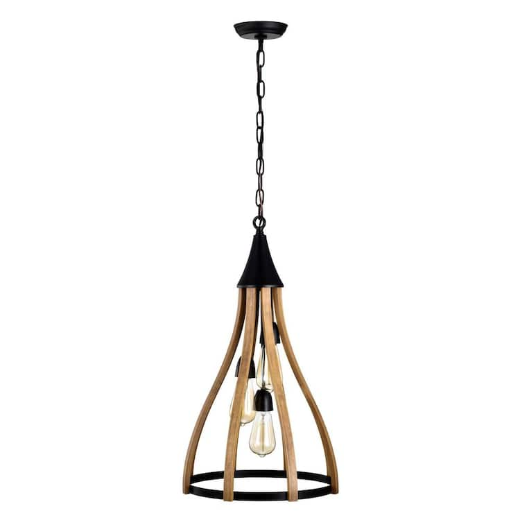 WAREHOUSE OF TIFFANY Vissenta 15 in. 3-Light Indoor Faux Wood Grain Finish Chandelier with Light Kit