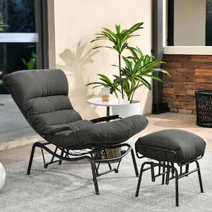 Mono Metal Patio Lounge Outdoor Rocking Chair with an Ottoman and Black Cushions