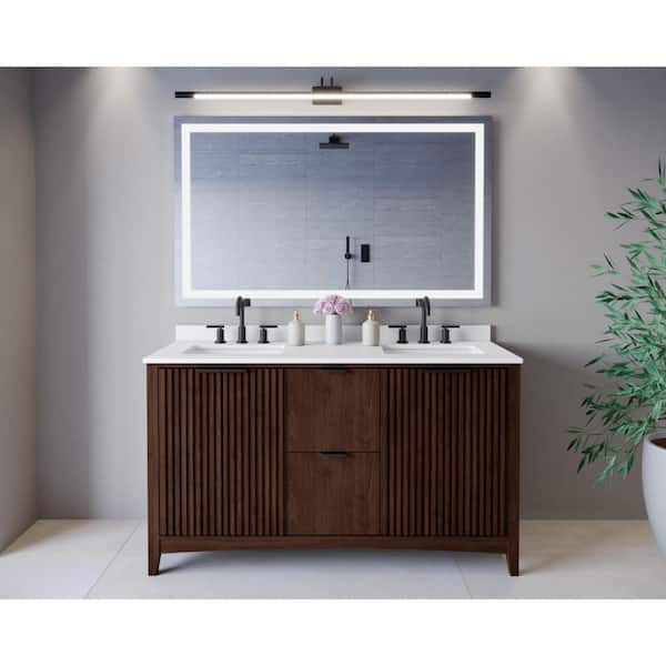 Palmilla 60 in. Double Freestanding Dark Walnut Bath Vanity with White Cultured Marble Top Assembled