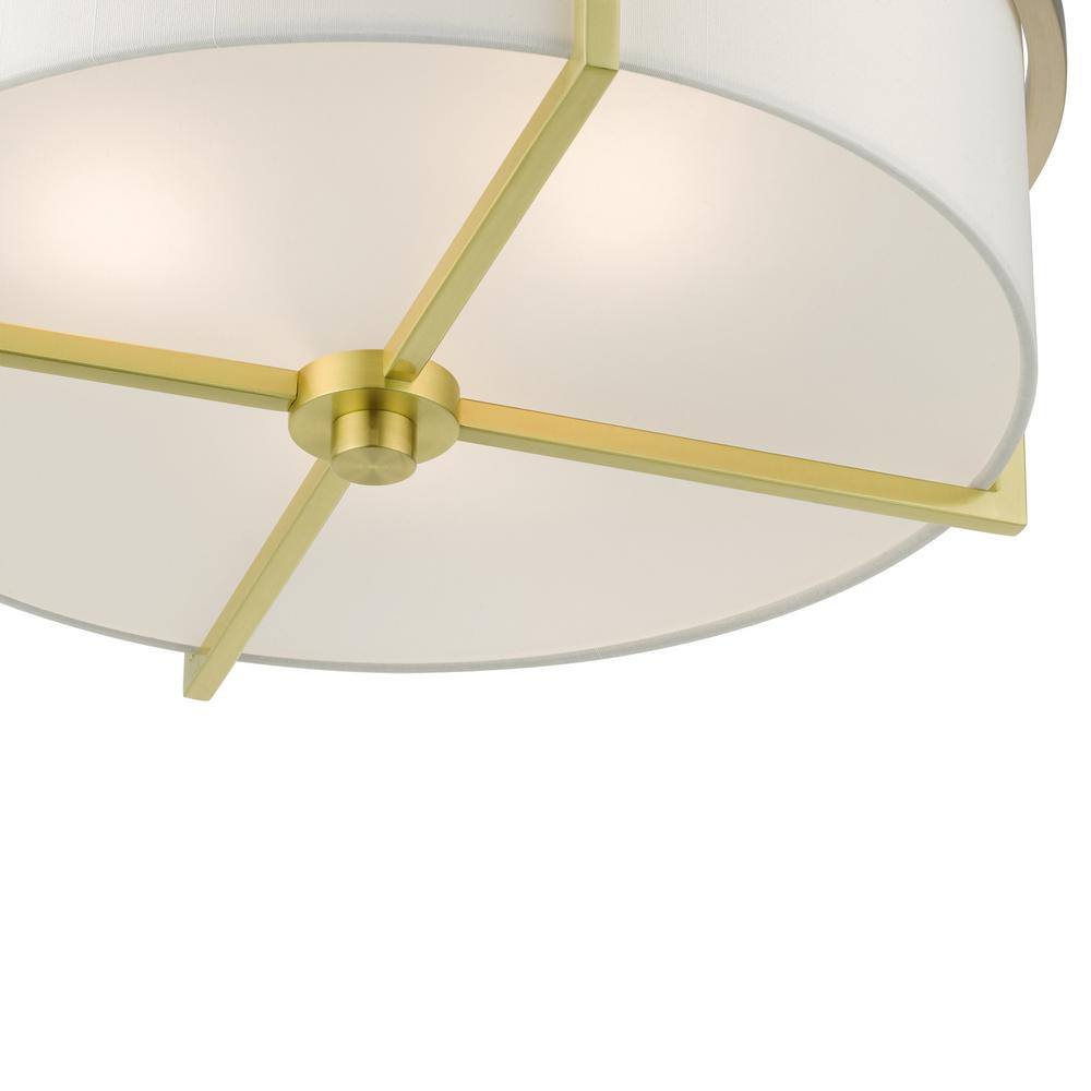 Satin Brass and Glass 3-Light Drum Semi-Flush Mount
