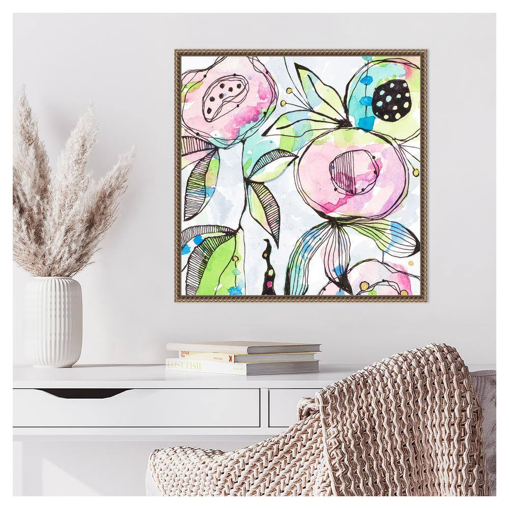 Beaded Bronze Framed Abstract Floral Canvas Art