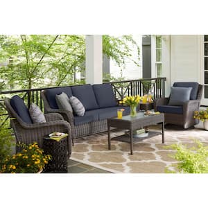 Cambridge Gray Wicker Outdoor Patio Sofa with CushionGuard Sky Blue Cushions