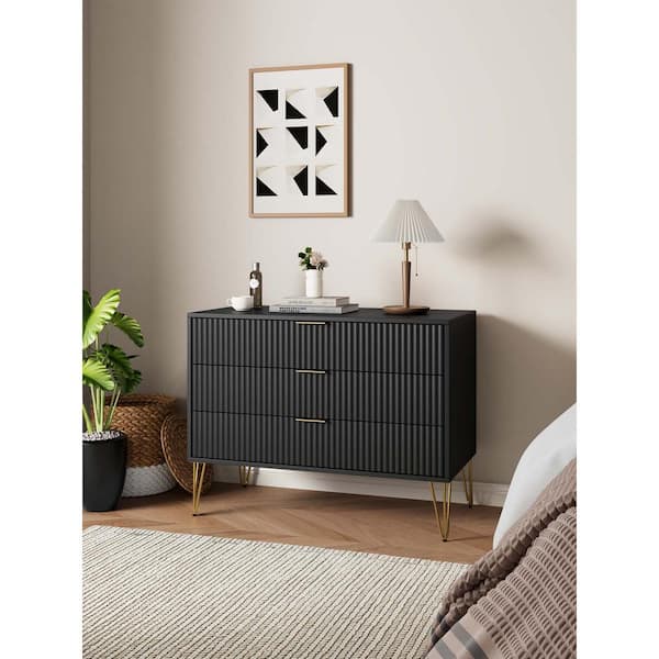 Manhattan Comfort DUMBO Modern Black 3-Drawer 35.19 in. Dresser with SNAP Assembly - Tool-Free, Effortless Setup