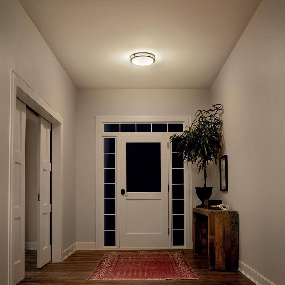 Transitional 14" Distressed Bronze LED Drum Flush Mount Ceiling Light