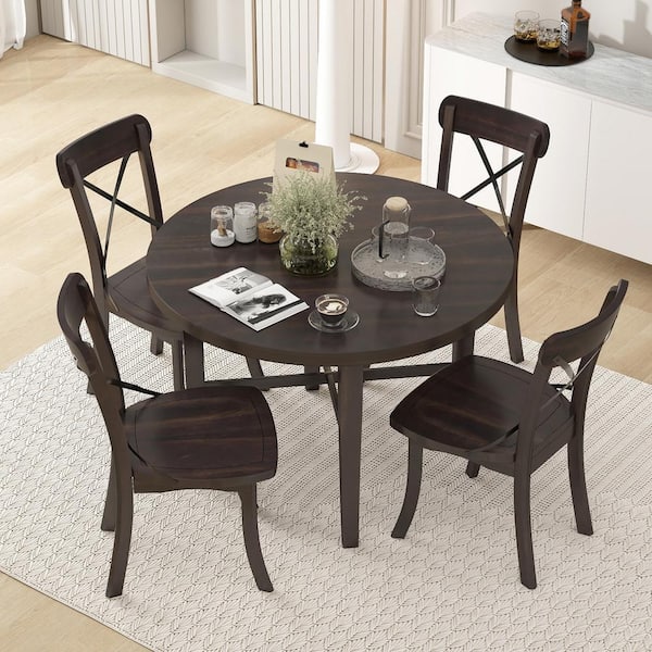 5-Piece Round Espresso MDF Top Dining Room Set Seats 4