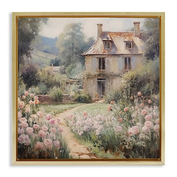 French Garden Cottage by RileyB Gold Floater Frame Graphic Art Print Nature 25 in. x 25 in.