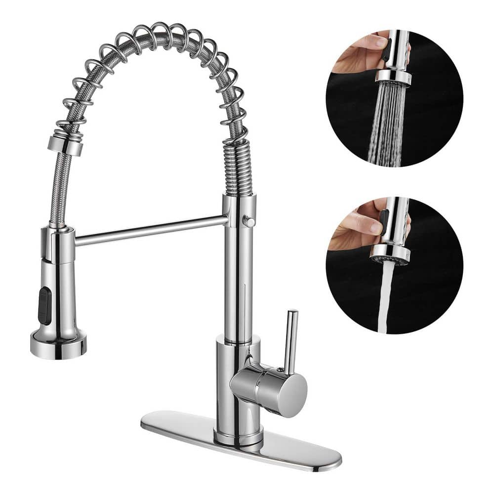 Spring High-Arc Single-Handle Pull-Down Sprayer Kitchen Faucet with Deckplate Coil Pull Out Faucet in Chrome price history on PriceWatchPro