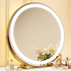 LED 18 in. W x 18 in. H Round Lighted Smart Touch 3 Colors Dimmable Tabletop Bathroom Vanity Mirror in Gold
