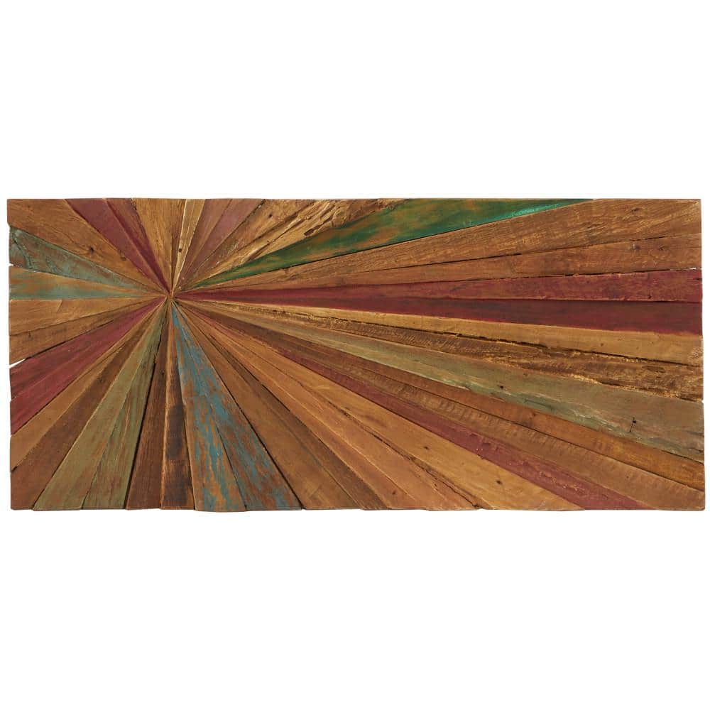 39" x 18" Multicolor Teak Wood Starburst Handmade Radial Wall Decor