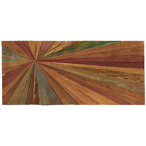 39 in. x  18 in. Teak Wood Brown Handmade Radial Starburst Wall Decor