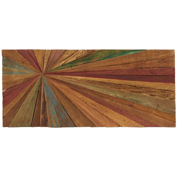 39 in. x 18 in. Teak Wood Brown Handmade Radial Starburst Wall Decor