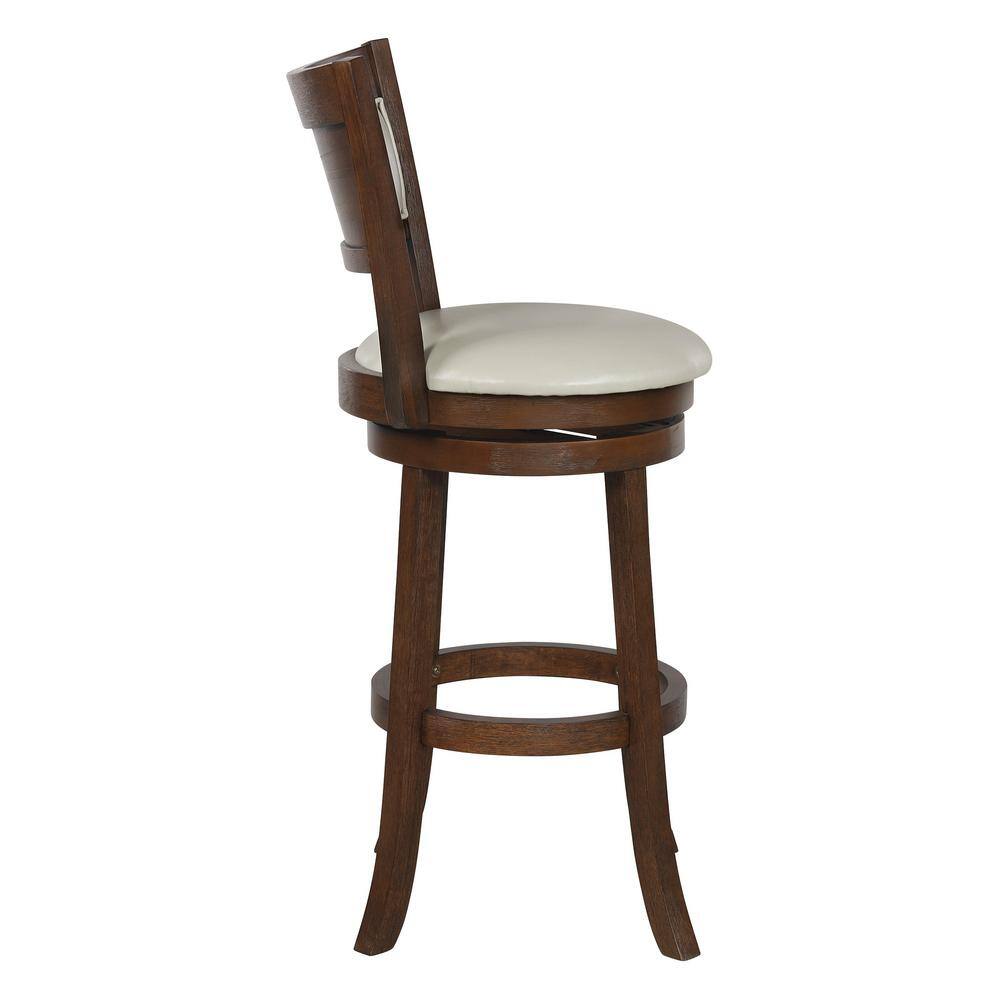 30" Cream Faux Leather Swivel Stool with Dark Walnut Wood Frame