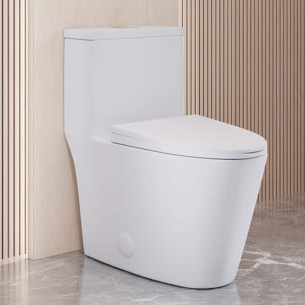 Dreux 1-piece 1/1.28 GPF Dual Flush Elongated Toilet in White Seat Included