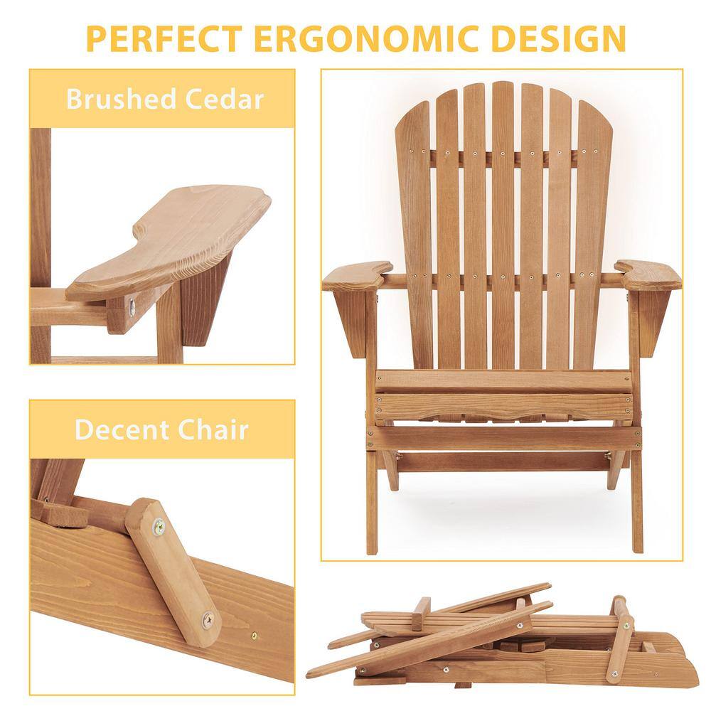 Set of 2 Light Brown Wooden Folding Adirondack Chairs