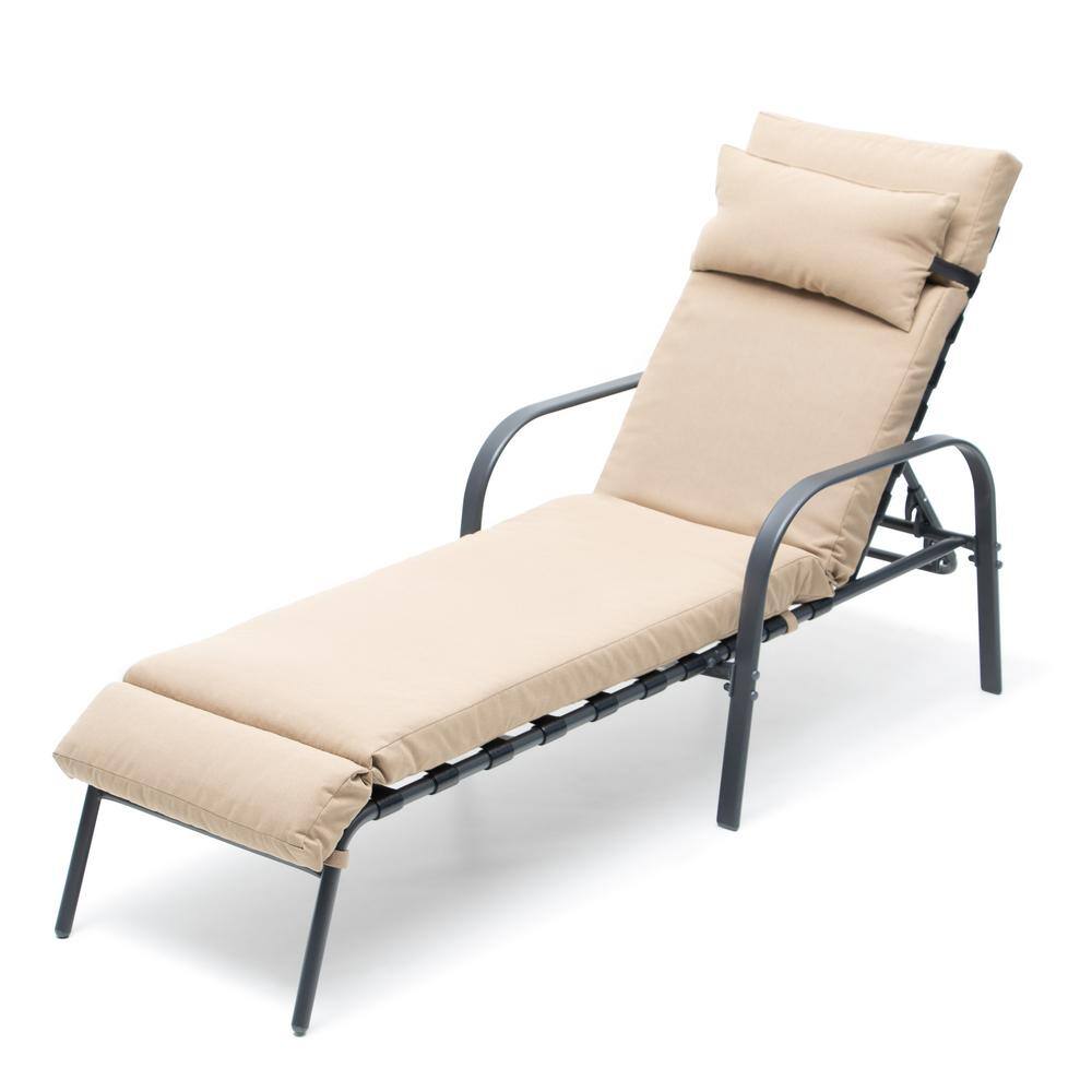 Tan Adjustable Steel Frame Outdoor Chaise Lounge with Cushion