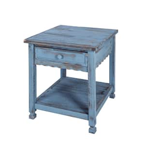 Country Cottage Rustic Blue Antique End Table