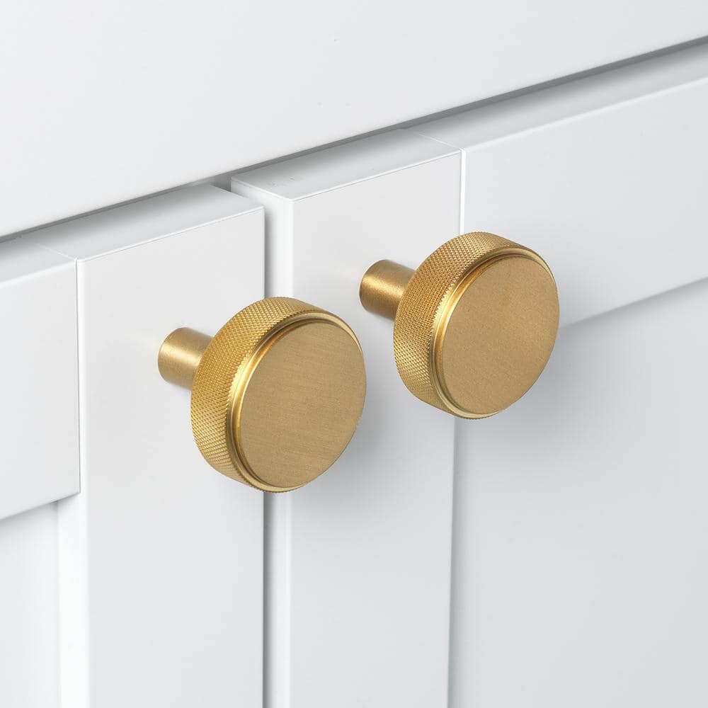 Gold Brushed Round Knurled Cabinet Knob with Mounting Hardware